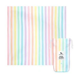 Picknick- und Stranddecke L 170 x 170 cm mit Beutel – schnelltrocknend & leicht, pastell bunt gestreift