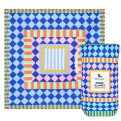 Picknick- und Stranddecke XL 240 x 170 cm mit Beutel – schnelltrocknend & leicht, bunt kariert