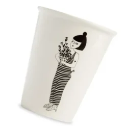Porzellanbecher weiß - Motiv Frau mit Blumen