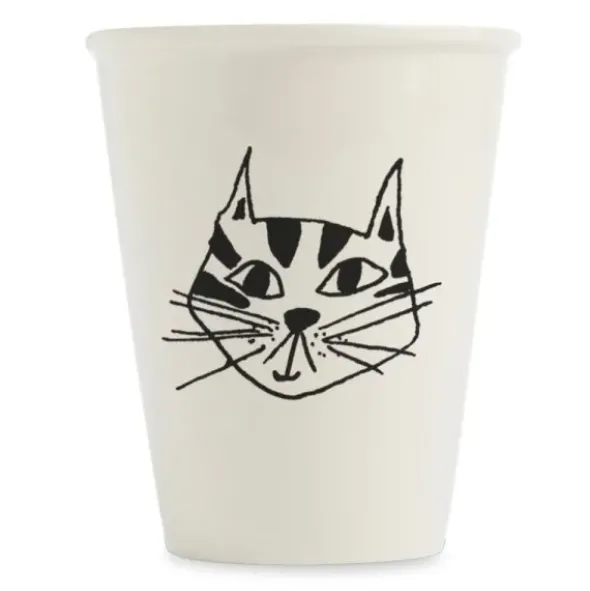 Porzellanbecher weiß - Motiv lustiger Katzenkopf "Kitty"