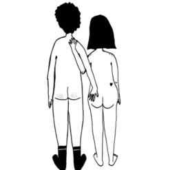 Porzellanbecher weiß - Motiv nacktes Paar Rückenansicht "Naked couple back"