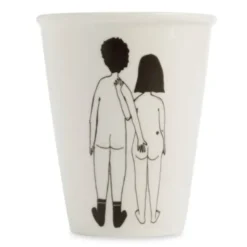 Porzellanbecher weiß - Motiv nacktes Paar Rückenansicht "Naked couple back"