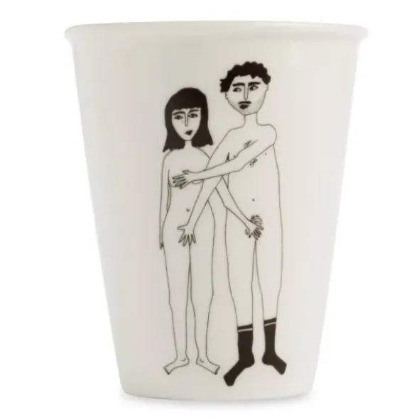 Porzellanbecher weiß - Motiv nacktes Paar "Naked couple"