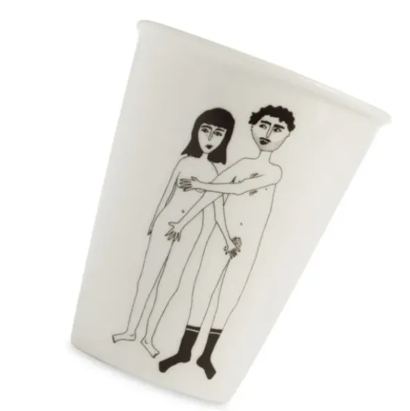 Porzellanbecher weiß - Motiv nacktes Paar "Naked couple"
