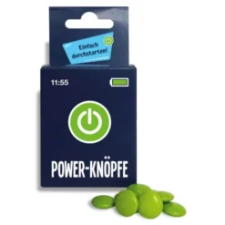 Powerknöpfe zum Energie aufladen - grüne Schokolinsen