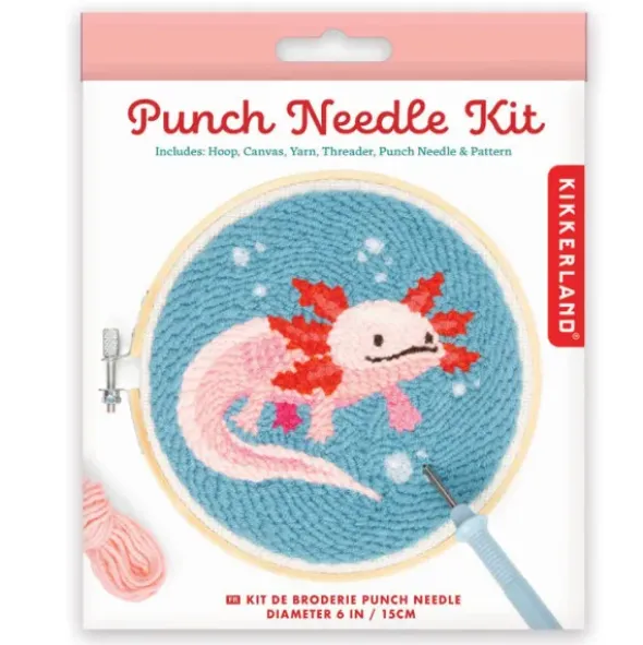 Punch Needle Set - Stickbild Axolotl - Lochnadel DIY Stickset Ø 15 cm