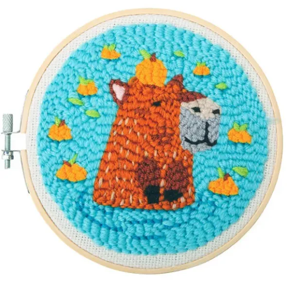 Punch Needle Set - Stickbild Capybara - Lochnadel DIY Stickset Ø 15 cm