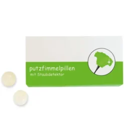 Putzfimmelpillen mit Beipackzettel als Putzhilfe