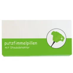 Putzfimmelpillen mit Beipackzettel als Putzhilfe
