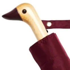 Regenschirm dunkelrot mit Entenkopf Griff aus Holz - Original Duckhead Taschenschirm