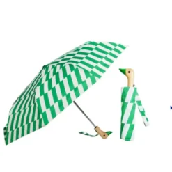 Regenschirm mit Entenkopf Griff aus Holz grün weiß gemustert - Original Duckhead Taschenschirm