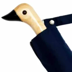 Regenschirm mit Entenkopf Griff aus Holz dunkelblau - Original Duckhead Taschenschirm