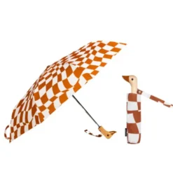 Regenschirm mit Entenkopf Griff aus Holz braun weiß gemustert - Original Duckhead Taschenschirm
