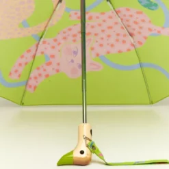 Regenschirm mit Entenkopf Griff aus Holz & Katzenmotiv grün - Original Duckhead Taschenschirm