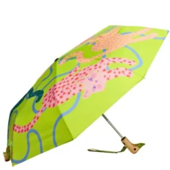 Regenschirm mit Entenkopf Griff aus Holz & Katzenmotiv grün - Original Duckhead Taschenschirm