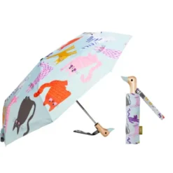Regenschirm mit Entenkopf Griff & Katzenmotiv bunt - Original Duckhead Taschenschirm