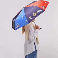 Regenschirm mit Entenkopf Griff aus Holz & Snoopy Motiv Golfspieler - Original Duckhead Taschenschirm