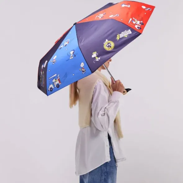 Regenschirm mit Entenkopf Griff aus Holz & Snoopy Motiv Golfspieler - Original Duckhead Taschenschirm