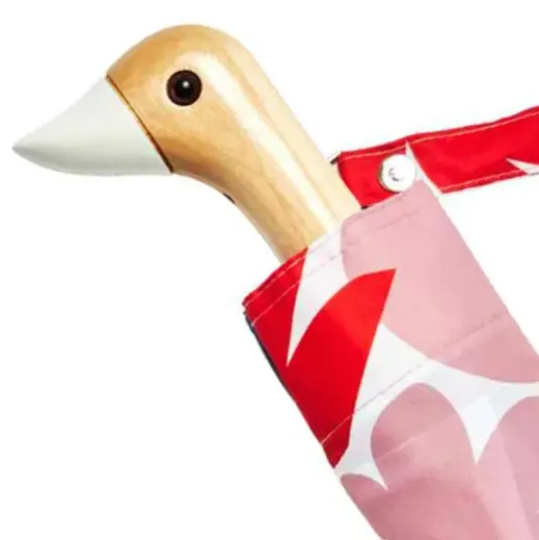 Regenschirm mit Entenkopf Griff aus Holz bunt - Original Duckhead Taschenschirm