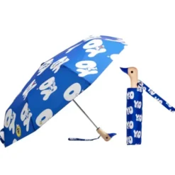 Regenschirm mit Entenkopf Griff aus Holz & Snoopy Motiv blau - Original Duckhead Taschenschirm