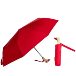 Regenschirm rot mit Entenkopf Griff aus Holz - Original Duckhead Taschenschirm