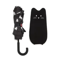 Regenschirm schwarze Katze Meowmbrella / Taschenschirm mit wasserfester Hülle