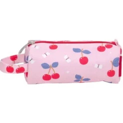 Rosa Mäppchen für Stifte 20 x 8 cm mit Kirschenmotiv - Federmäppchen CHERRIES mit Trageschlaufe