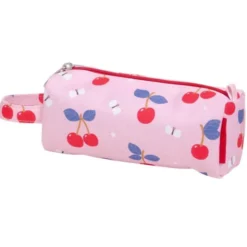 Rosa Mäppchen für Stifte 20 x 8 cm mit Kirschenmotiv - Federmäppchen CHERRIES mit Trageschlaufe