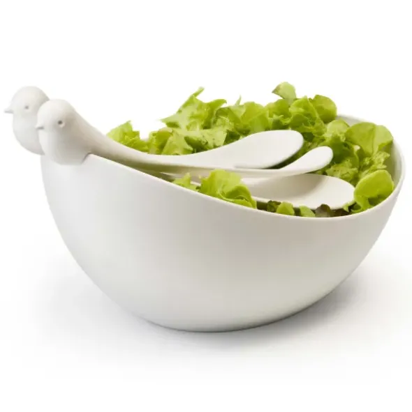 Salatschale mit Spatzen-Salatbesteck schwarz