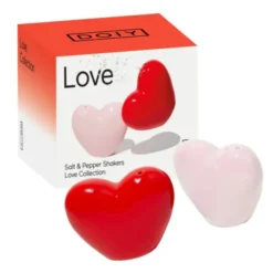Salz- & Pfefferstreuer Set Herz LOVE aus Keramik in rot & rosa