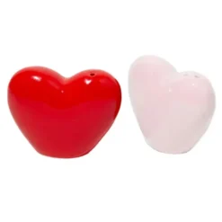 Salz- & Pfefferstreuer Set Herz LOVE aus Keramik in rot & rosa