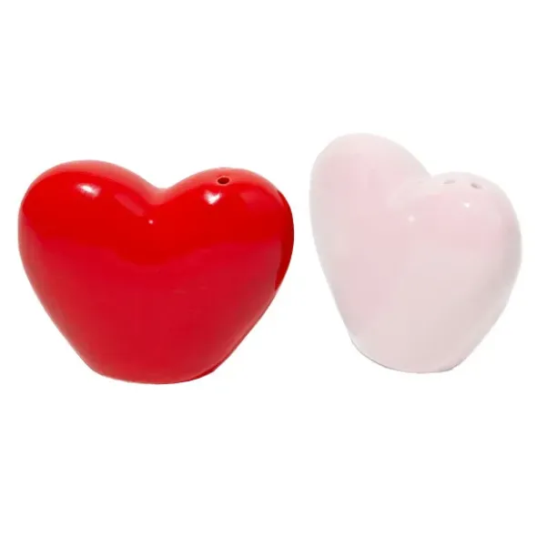 Salz- & Pfefferstreuer Set Herz LOVE aus Keramik in rot & rosa