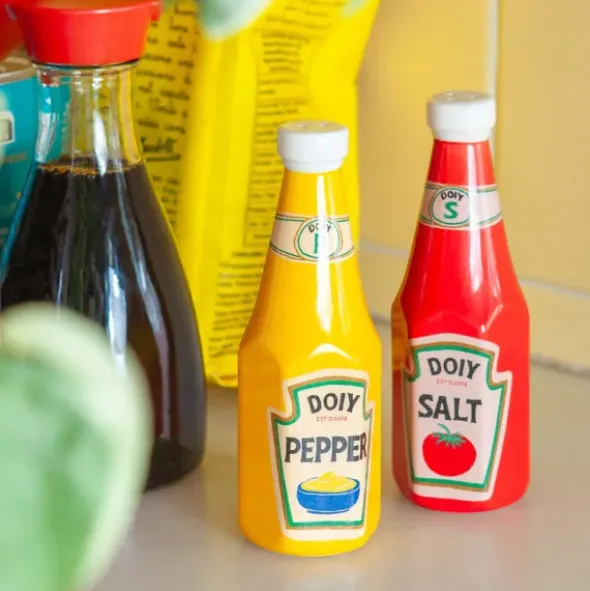 Salz- und Pfefferstreuer Set Keramik – Ketchup- & Mayo-Flasche