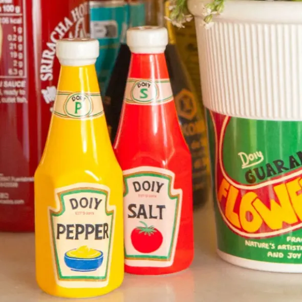 Salz- und Pfefferstreuer Set Keramik – Ketchup- & Mayo-Flasche