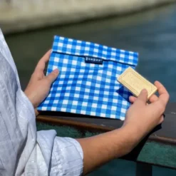 Sandwich Bag VICHY BLUE kariert - Lunchtüte mit Klettverschluss