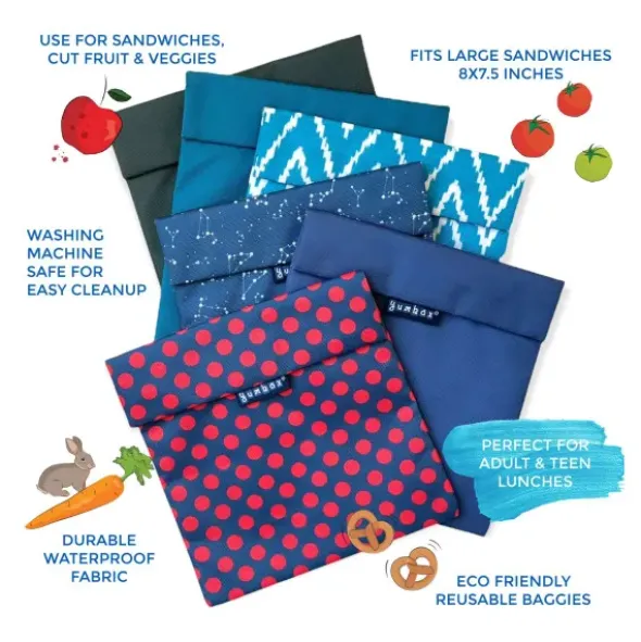 Sandwich Bag VICHY BLUE kariert - Lunchtüte mit Klettverschluss