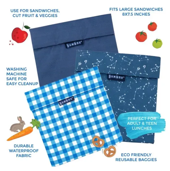 Sandwich Bag VICHY BLUE kariert - Lunchtüte mit Klettverschluss