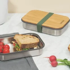 Sandwich Lunchbox Edelstahl mit Bambusdeckel, olive