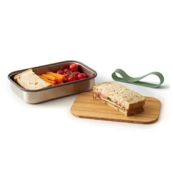 Sandwich Lunchbox Edelstahl mit Bambusdeckel, olive