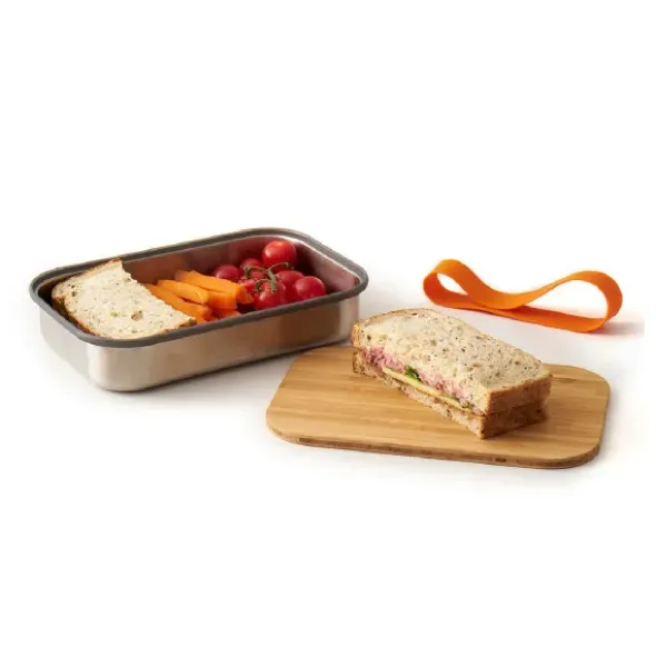 Sandwich Lunchbox Edelstahl mit Bambusdeckel, orange