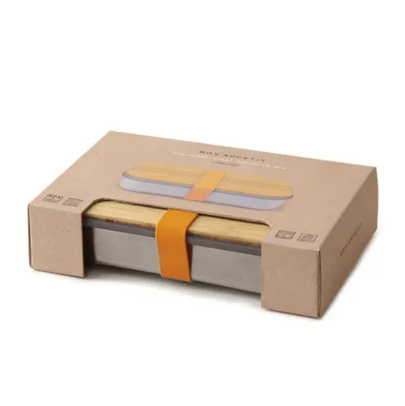 Sandwich Lunchbox Edelstahl mit Bambusdeckel, orange