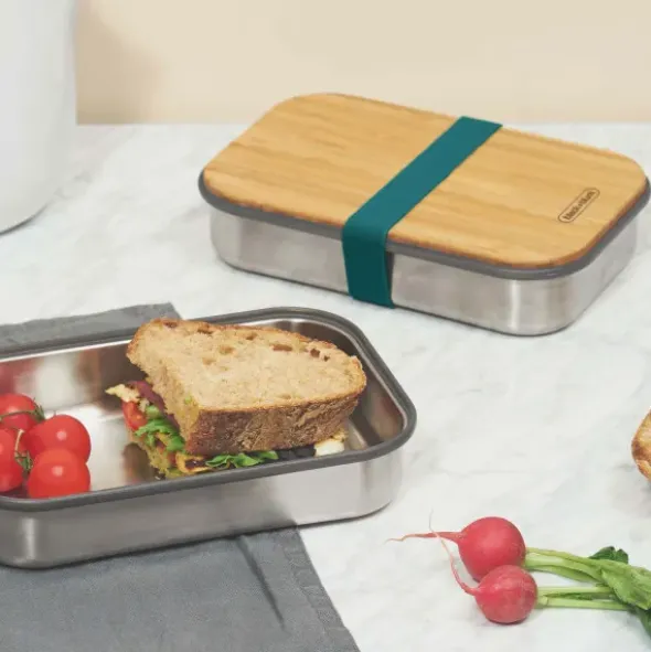 Sandwich Lunchbox Edelstahl mit Bambusdeckel, ocean