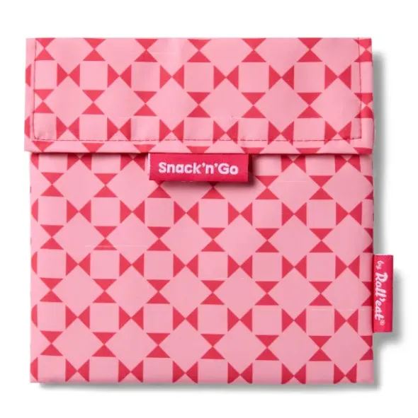 Sandwichtüte Snack’n’Go wiederverwendbar – rosa Lunchbag mit grafischem Rautenmuster