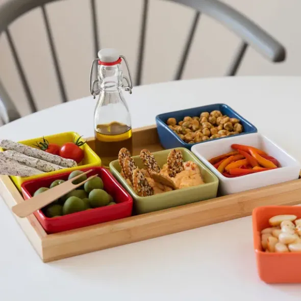 Schalenset SNACK & DIP mit Bambustablett
