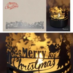 Schattenspiel Frohe Weihnachten, Stecksilhouette für Teelicht