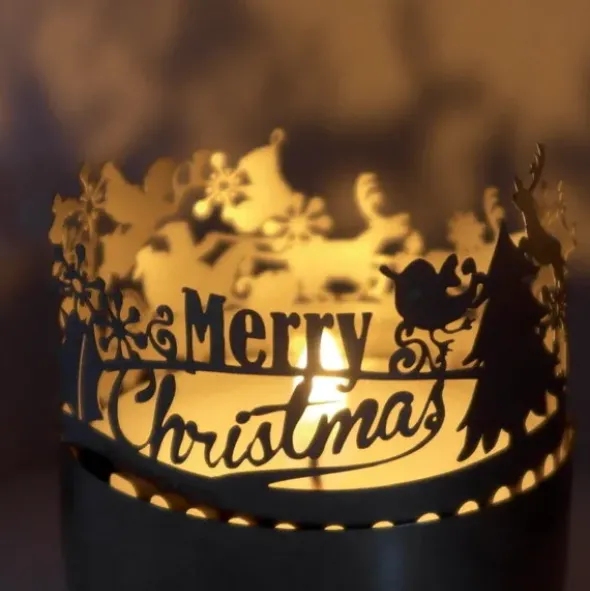 Schattenspiel Frohe Weihnachten, Stecksilhouette für Teelicht