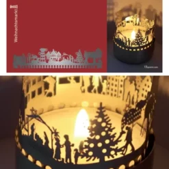 Schattenspiel Weihnachtsmarkt, Stecksilhouette für Teelicht