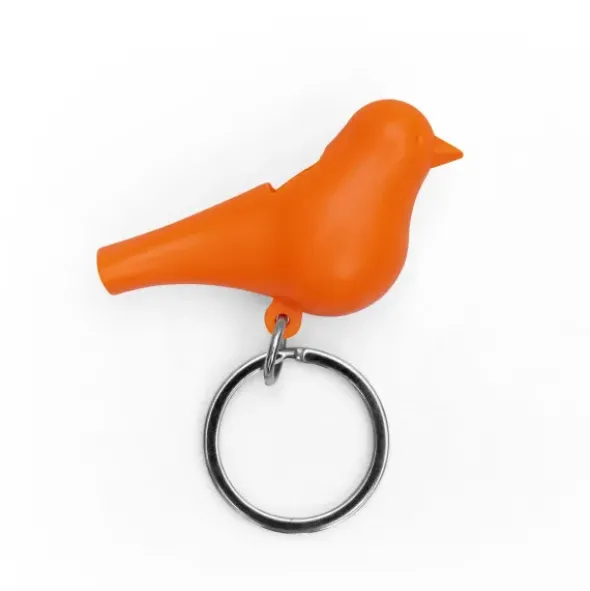 Schlüsselanhänger Vogel mit Pfeife orange