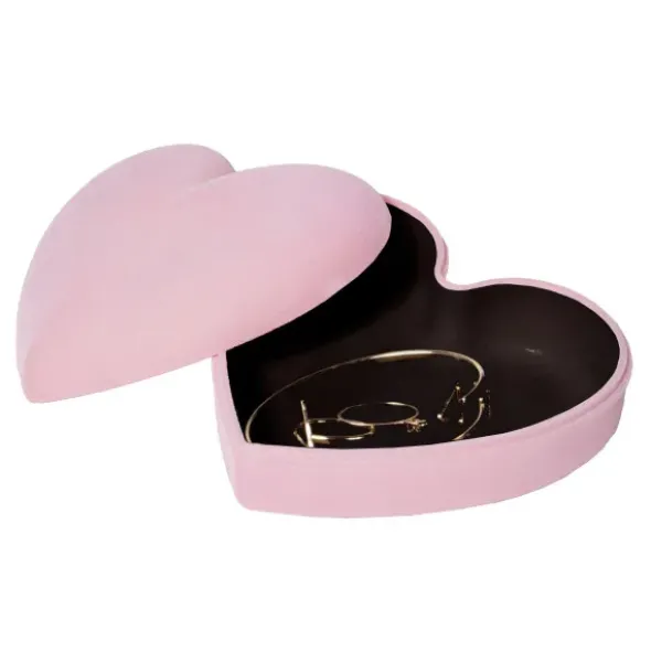 Schmuckbox Herz mit Samtbezug rosa