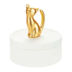 Schmuckdose Katze - Keramik weiß, matt gold